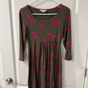 Boden OliveGreen Dress with Pink Deer Print